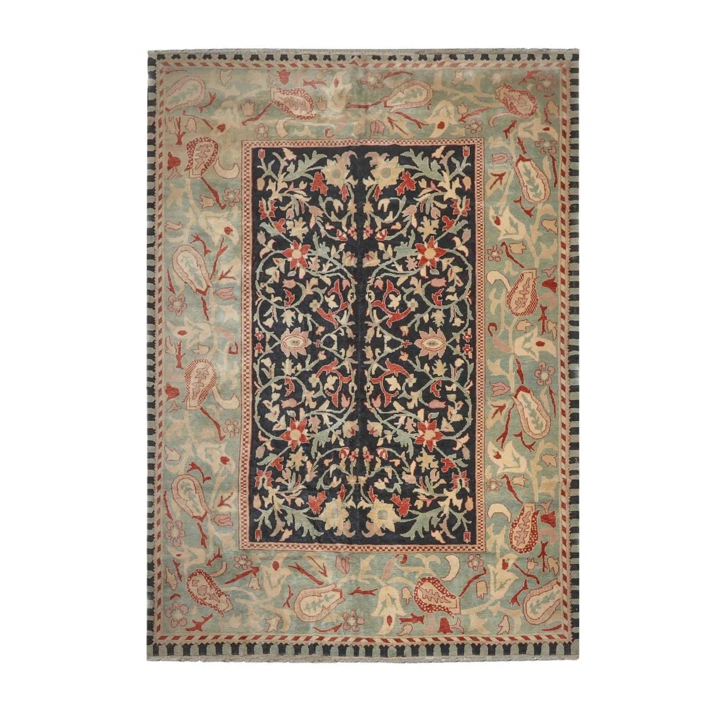 10x14 Black, Pale Aqua Hand Knotted Turkish Oushak 100% Wool Traditional Oriental Area Rug-1