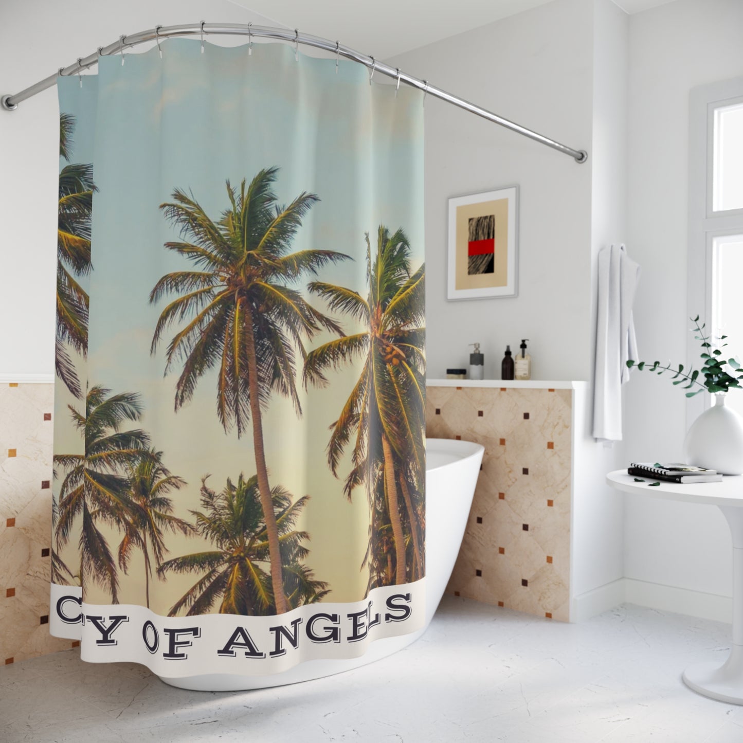 Tropical Shower Curtain - 'City of Angels' Beach Decor, Palm Tree Bathroom Accessory, Summer Vibes, Coastal Home Decor, Gift for Ocean [...]