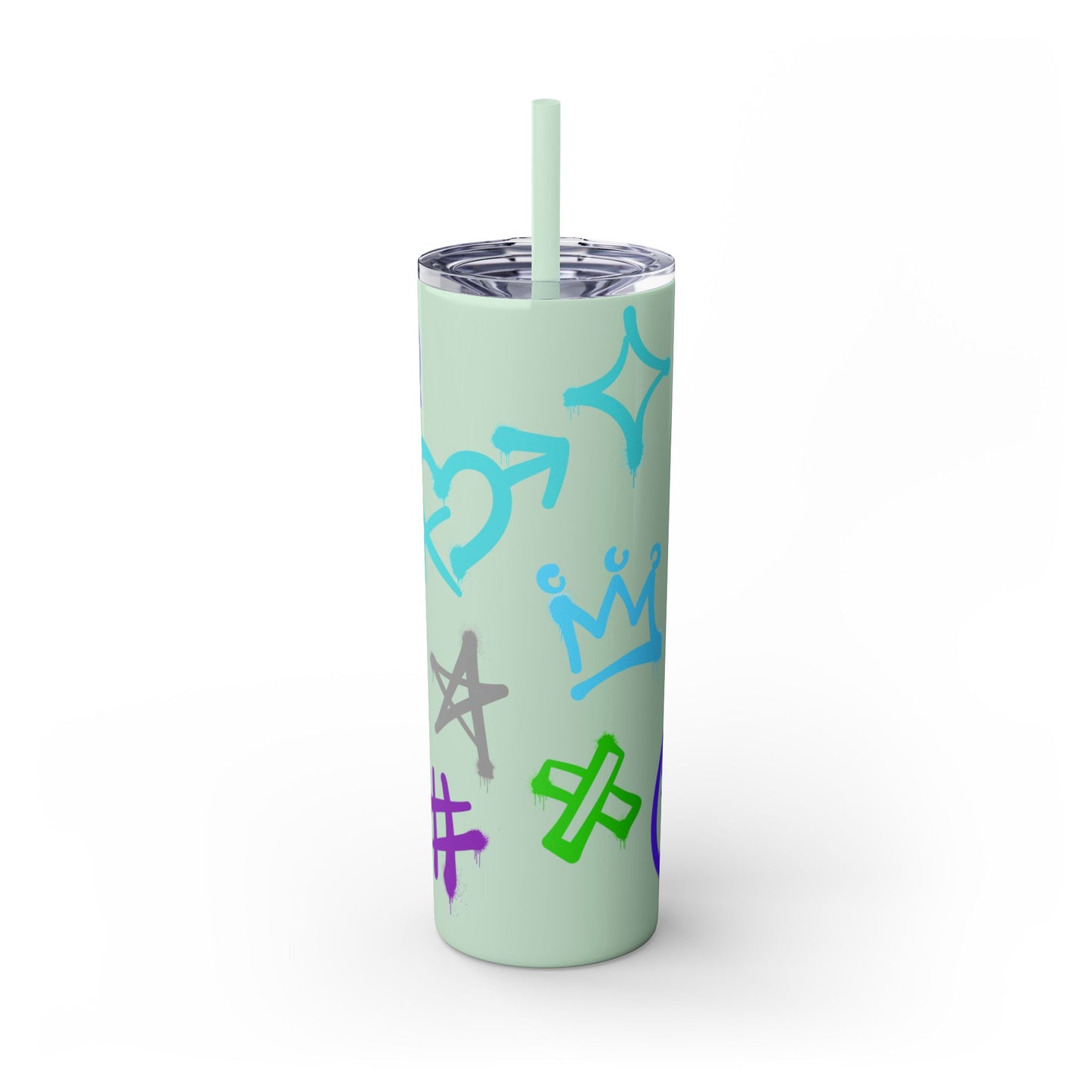 Trendy Skinny Tumbler with Straw, 20oz | Unique Graffiti Style Drinkware for Teens, Gifts, Parties, and Everyday Use