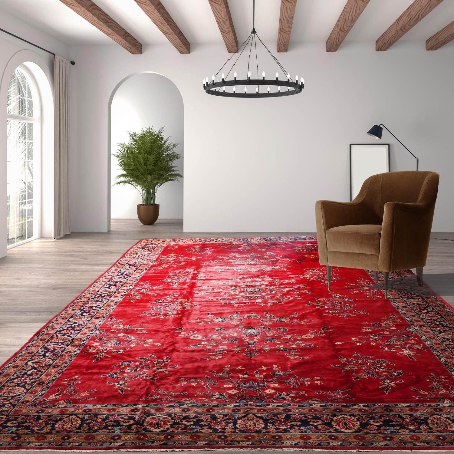 14'x24'11" Burgundy Vintage Saroukk Palace Hand Knotted 100% Wool Oriental Area Rug-0