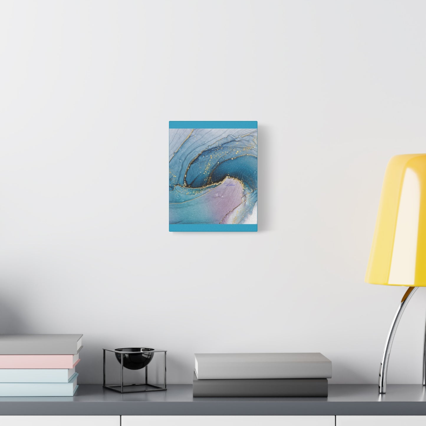 Canvas Wall Art, Abstract Ocean Wave, Modern Decor, Home Office, Gift for Her, Blue Gold Artwork, Living Room Wall Decor