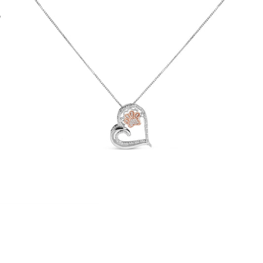 14K Rose Gold Plated Sterling Silver 1/10 Cttw Diamond Paw & Heart Pendant Necklace-0
