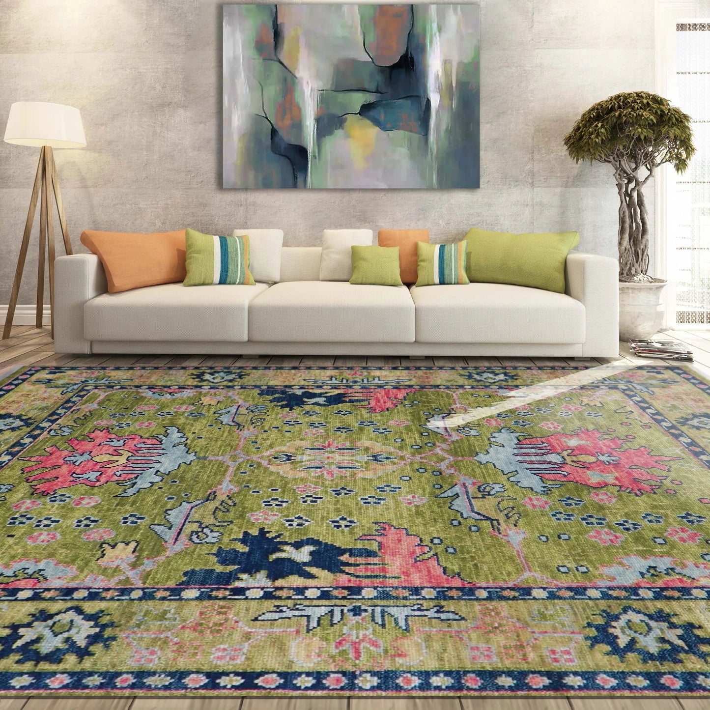 Multi Sizes Multi Colors Hand Knotted Muted Turkish Oushak 100% Wool Traditional Oriental Area Rug-0