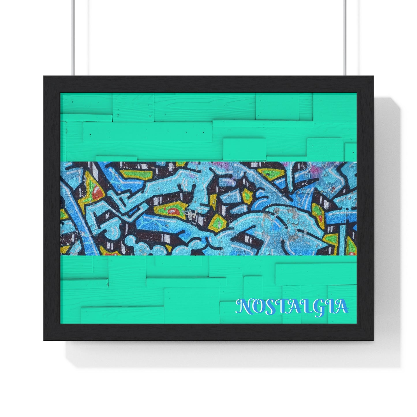 Nostalgia Graffiti Horizontal Framed Poster — Teal Urban Street Art Print