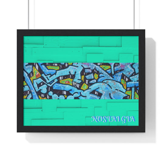 Nostalgia Graffiti Horizontal Framed Poster — Teal Urban Street Art Print