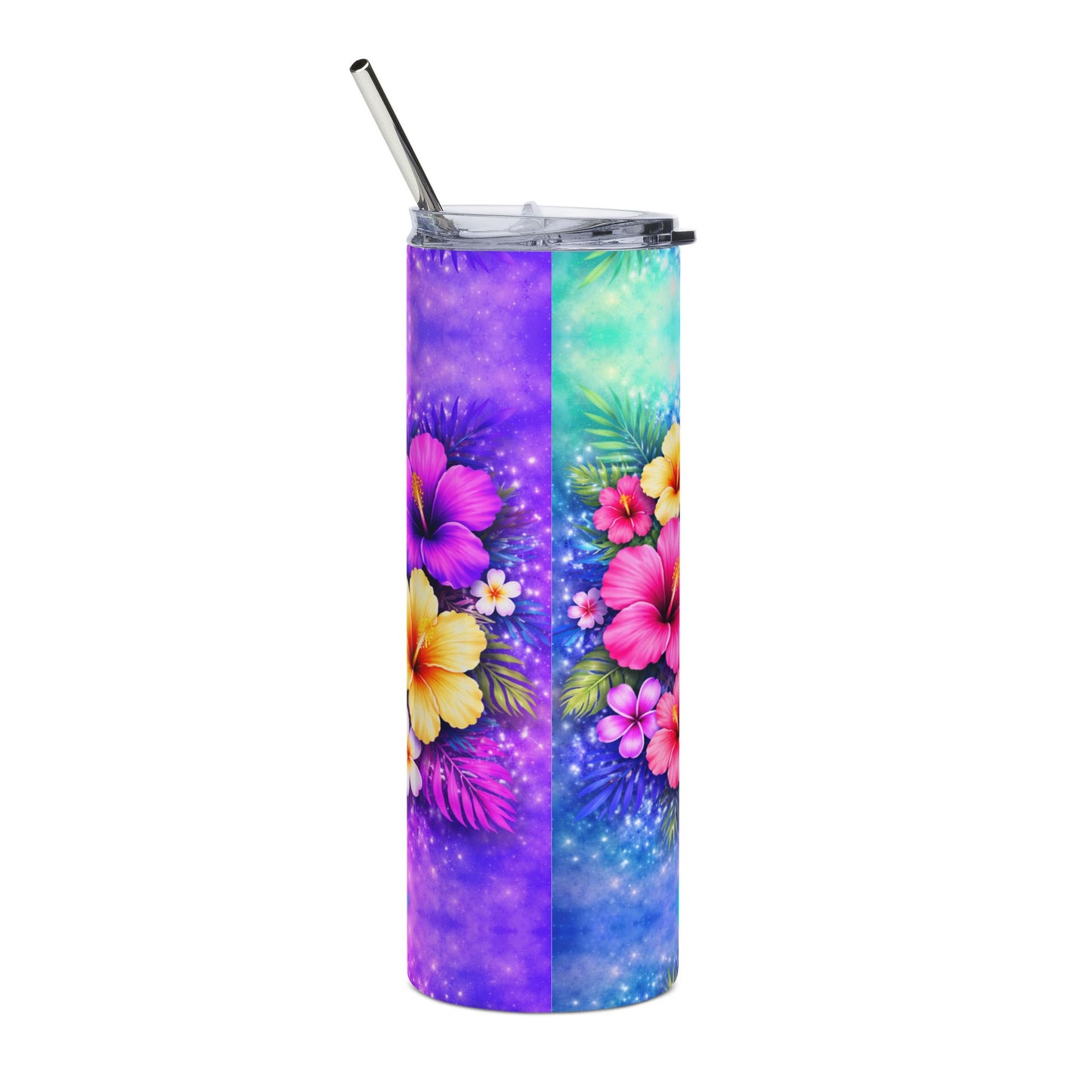 Custom Tropical Hibiscus Floral Stainless Steel Tumbler | 20oz Skinny Travel Cup