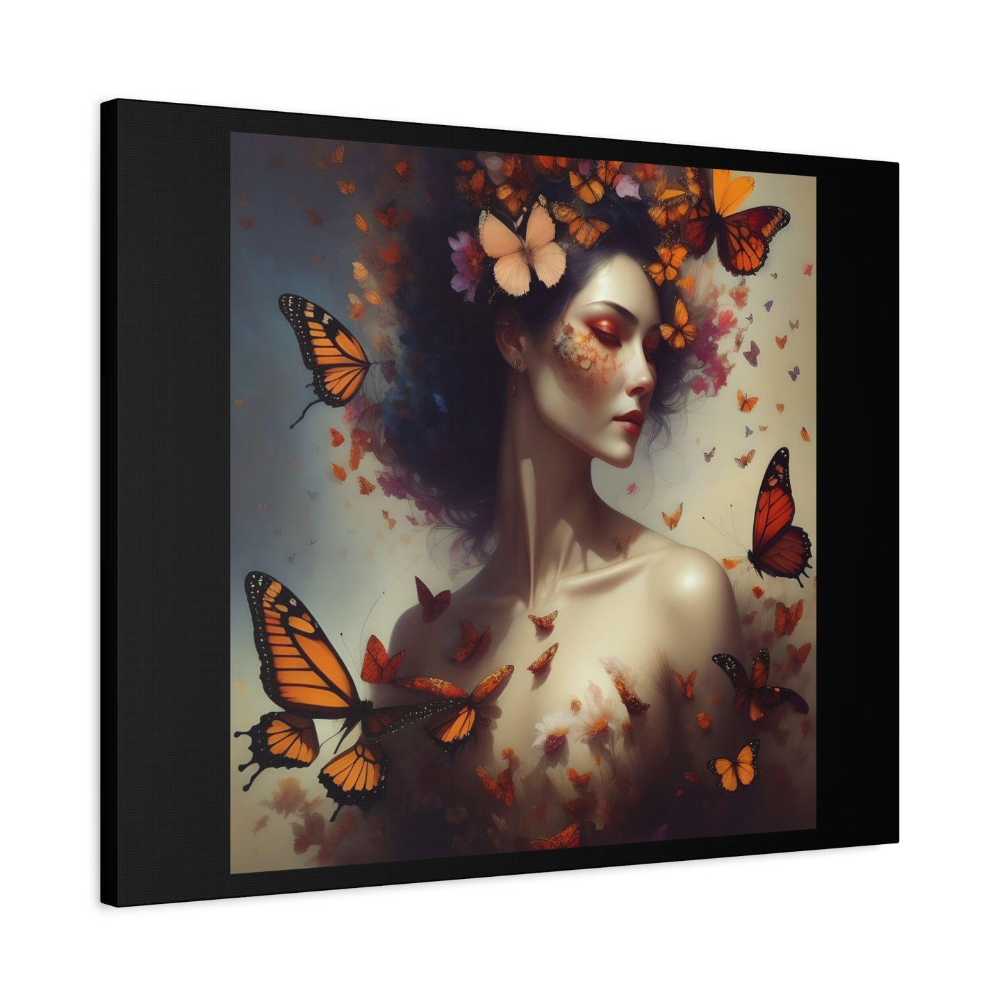Canvas Wall Art - Butterfly Woman Print, Floral Home Decor, Unique Gift for Nature Lovers, Birthday Decoration, Whimsical Art