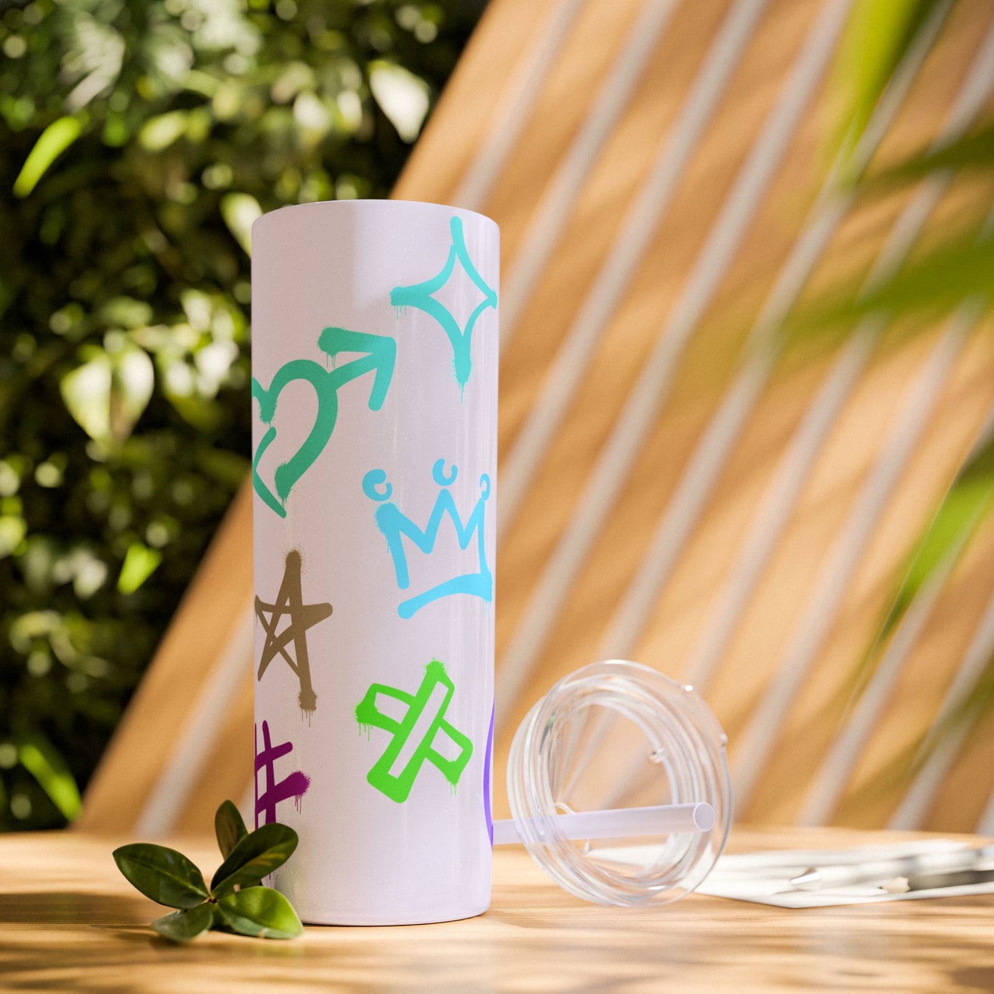 Trendy Skinny Tumbler with Straw, 20oz | Unique Graffiti Style Drinkware for Teens, Gifts, Parties, and Everyday Use