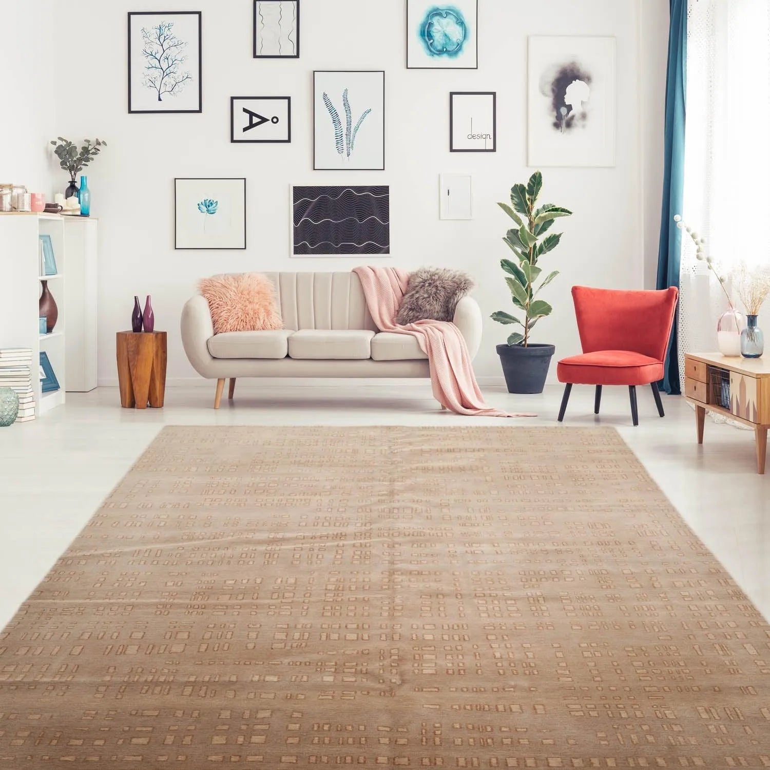 8' x 10' Hand Knotted Tibetan 100% Wool Designer Modern & Contemporary  Oriental Area Rug Tan,Brown Color-0