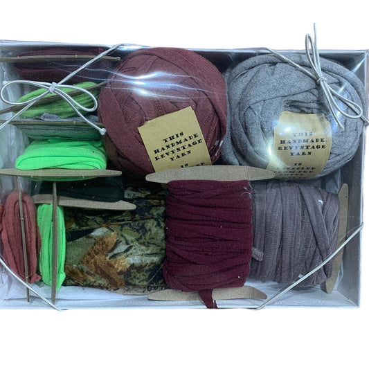 100 yds Handmade Upcycled TShirt Fabric Ribbon Yarn Sampler Pack Green Gray Wine