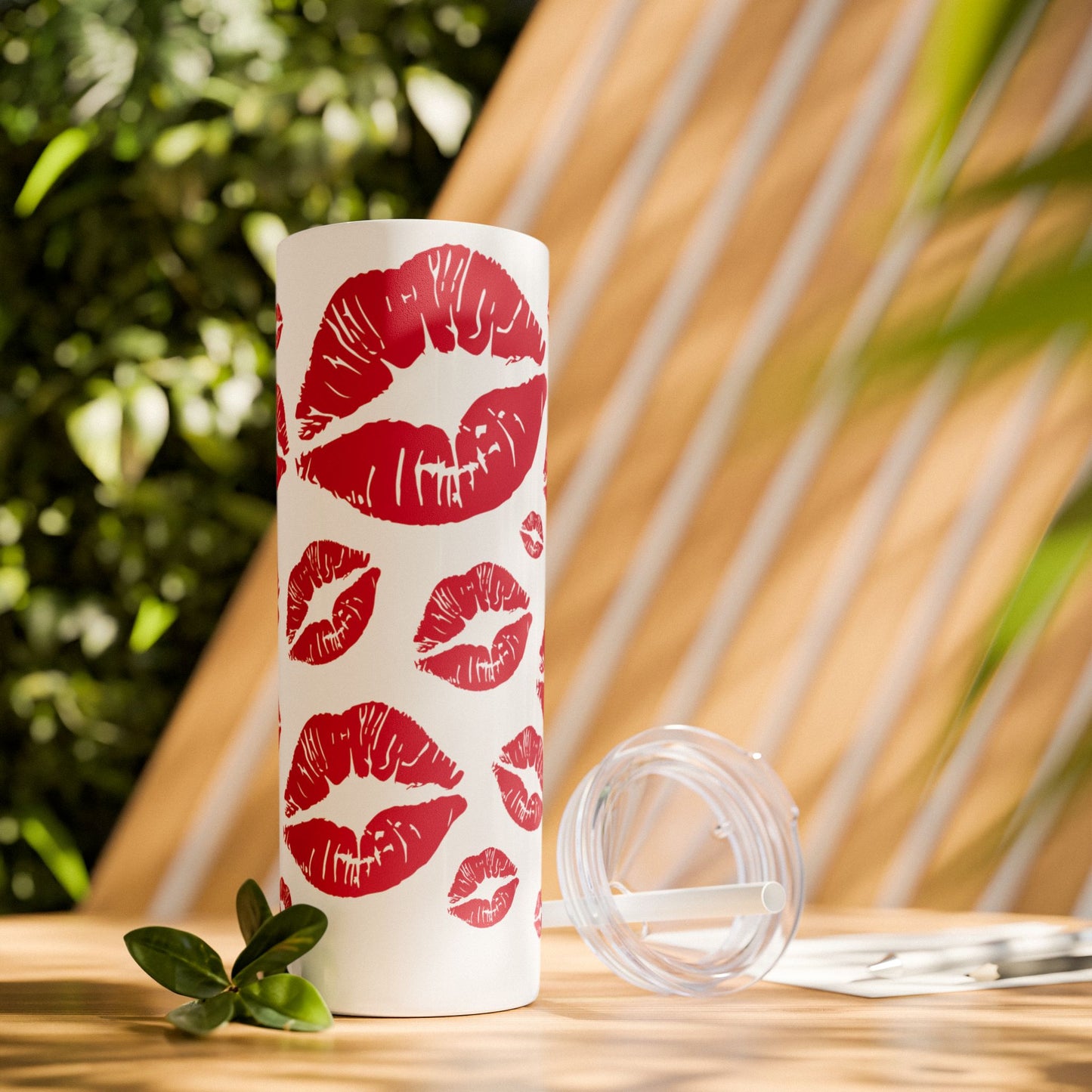 Red Lips Kiss Mark Skinny Tumbler, 20oz | Kiss Print Drinkware | Cute Gift for Her | Travel Mug | Valentine's Day, Wedding Favor