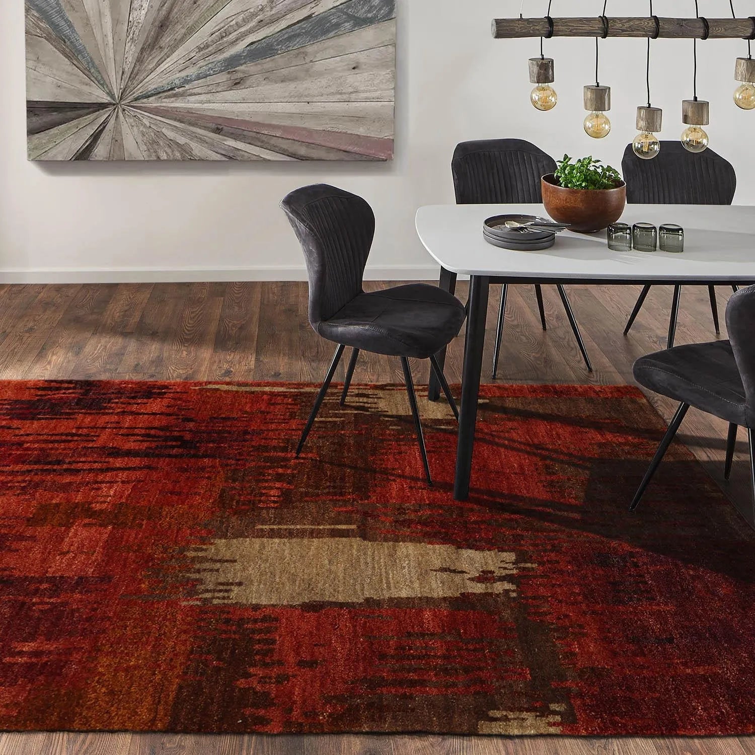 4'x5'10'' Hand Knotted Tibetan 100% Wool Abstract Modern & Contemporary Oriental Area Rug Rust, Olive Color-0