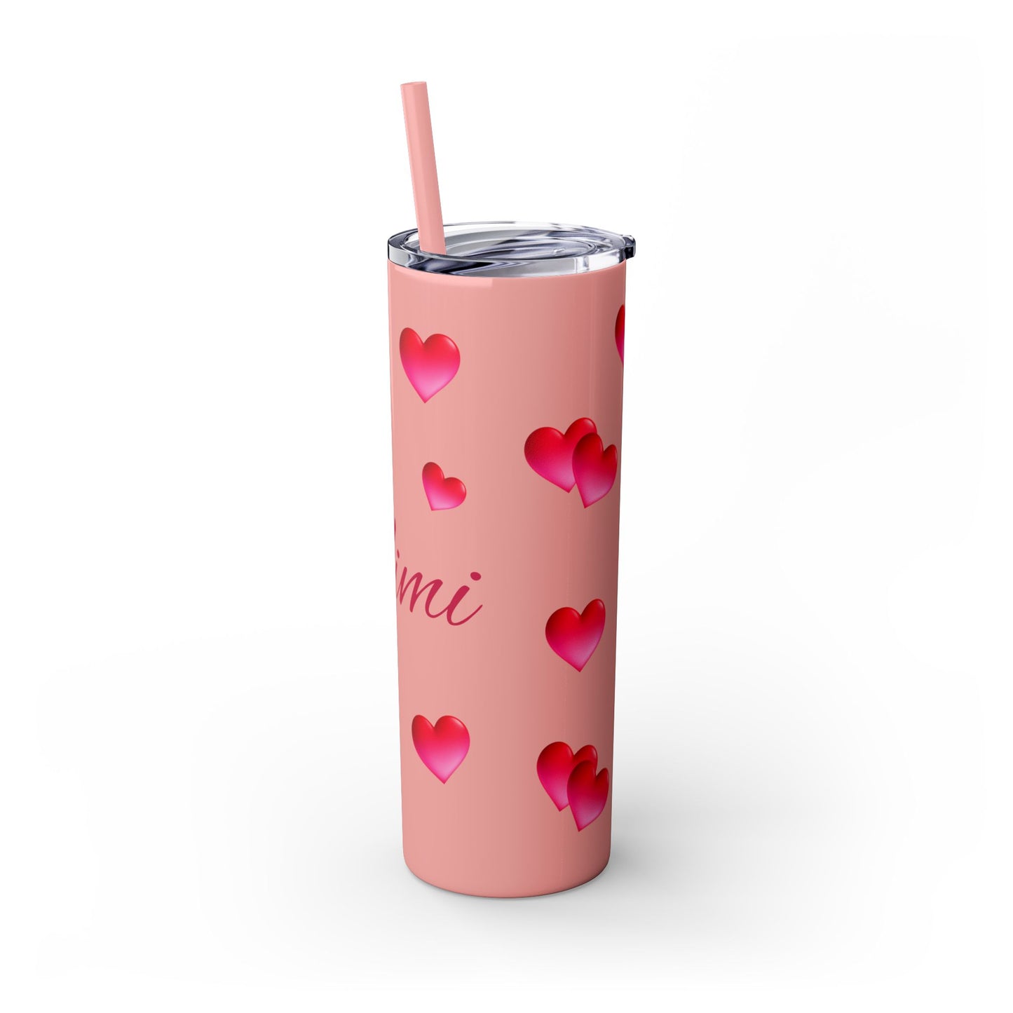 Gepasmaakte Glitter 20oz Dun Tumbler met Pienk Hartpatroon — [Jou Naam Hier]