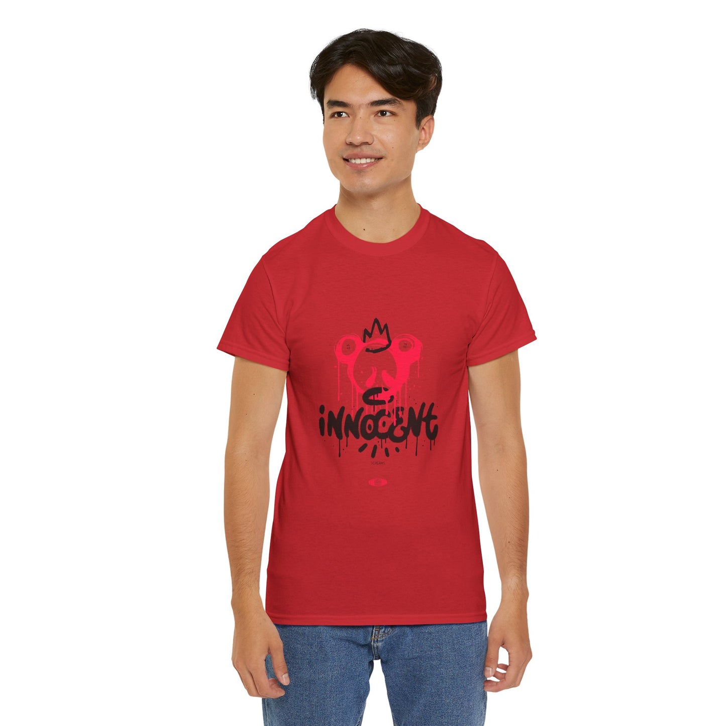Edgy Graphic Tee: 'Innocent' Design, Urban Fashion, Streetwear, Unisex Cotton T-Shirt, Music Festivals, Casual Wear