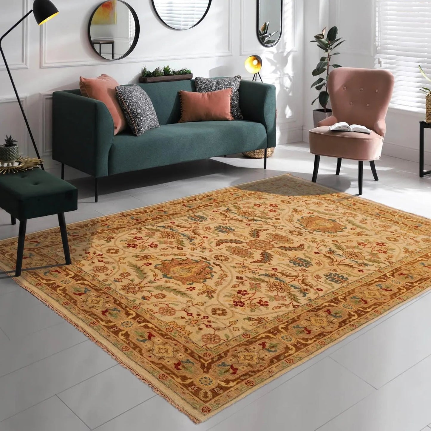 5'10''x8'7'' Hand Knotted 100% Wool Sultanabad Traditional Oriental Area Rug Beige, Brown Color-0
