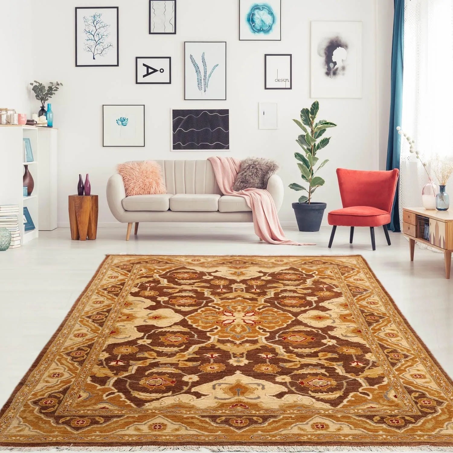 6'1''x9'3'' Hand Knotted 100% Wool Peshawar Traditional Oriental Area Rug Brown, Beige Color-0