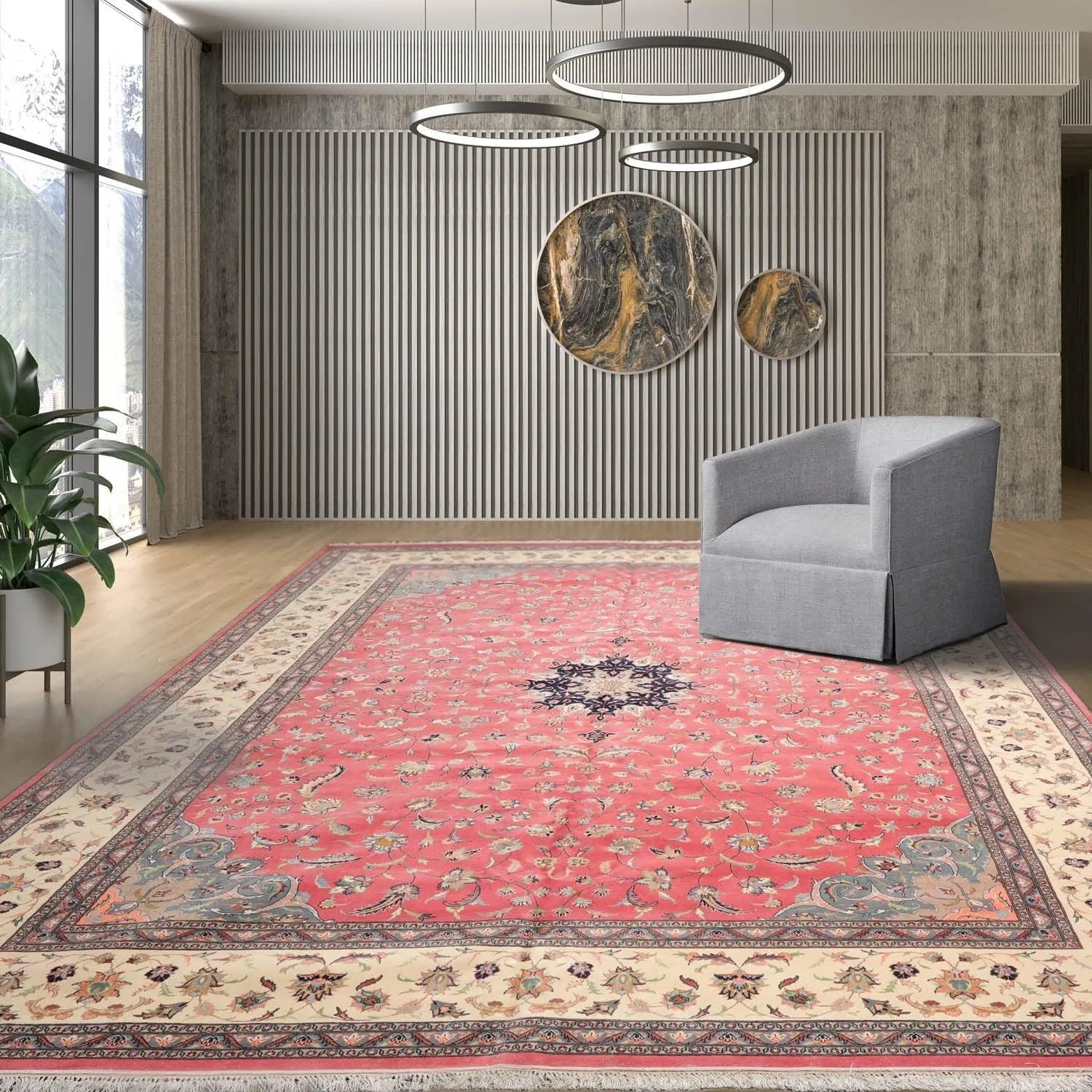 9'x13' Hand Knotted 100% Wool Nain Traditional Oriental Area Rug Raspberry, Ivory Color-0