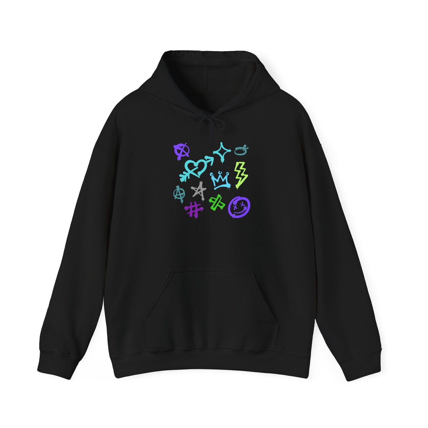 Colorful Unisex Heavy Blend Hooded Sweatshirt with Unique Symbols