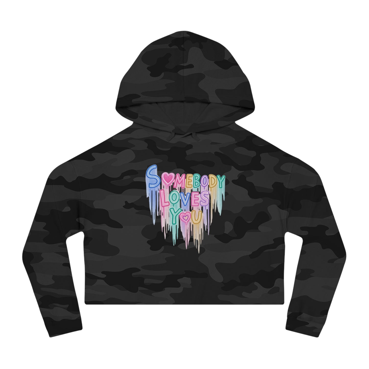 Cropped Hoodie - "Somebody Loves You" Colorful Drip Heart Design