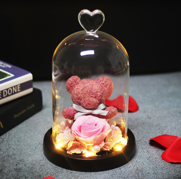 Preserved Flower Bear Glass Cover Gift Box