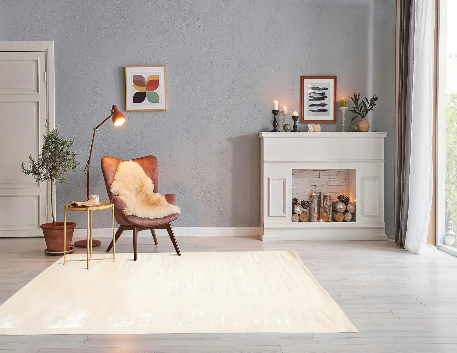 5' x8' Hand Tufted Hand Made Wool and Bamboo  Modern & Contemporary  Oriental Area Rug Tone On Tone,Ivory Color-0