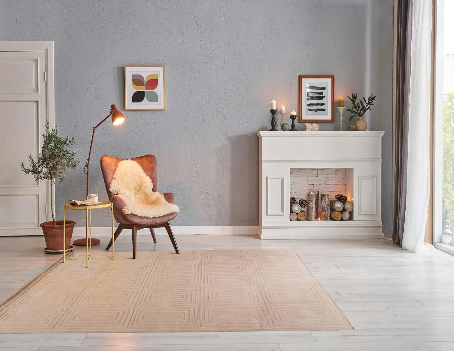 5' x8' Hand Tufted Hand Made 100% Wool  Modern & Contemporary  Oriental Area Rug Tone On Tone,Tan Color-0