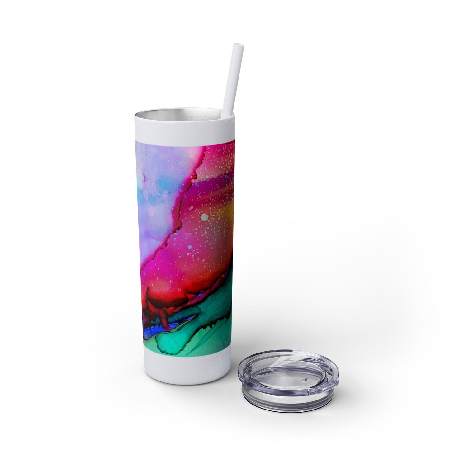 Beautiful Watercolor Splatter Skinny Tumbler with Straw - 20oz, Vibrant Colorful Drinkware for Every Occasion, Perfect Gift for Friends, Reusable Travel Mug, Water [...]