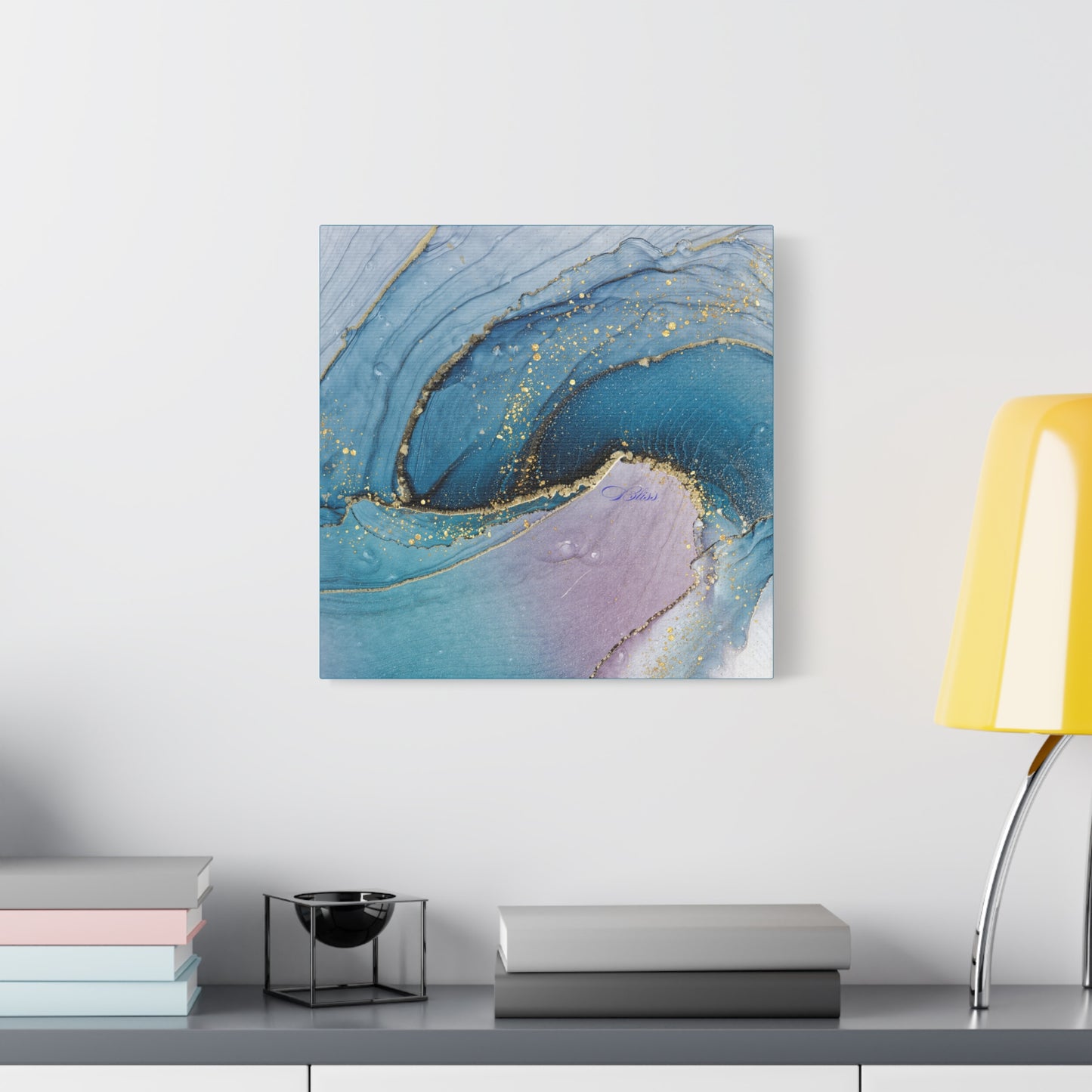 Canvas Wall Art, Abstract Ocean Wave, Modern Decor, Home Office, Gift for Her, Blue Gold Artwork, Living Room Wall Decor