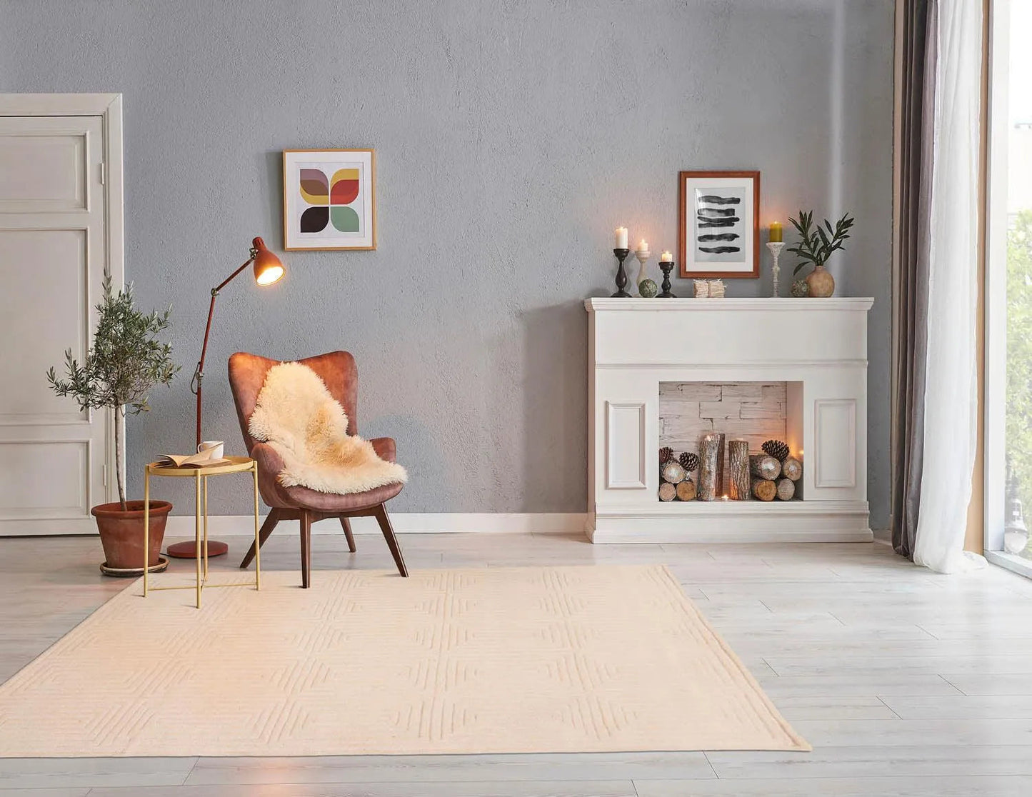 5' x8' Hand Tufted Hand Made 100% Wool Designer Modern & Contemporary  Oriental Area Rug Tone On Tone,Beige Color-0