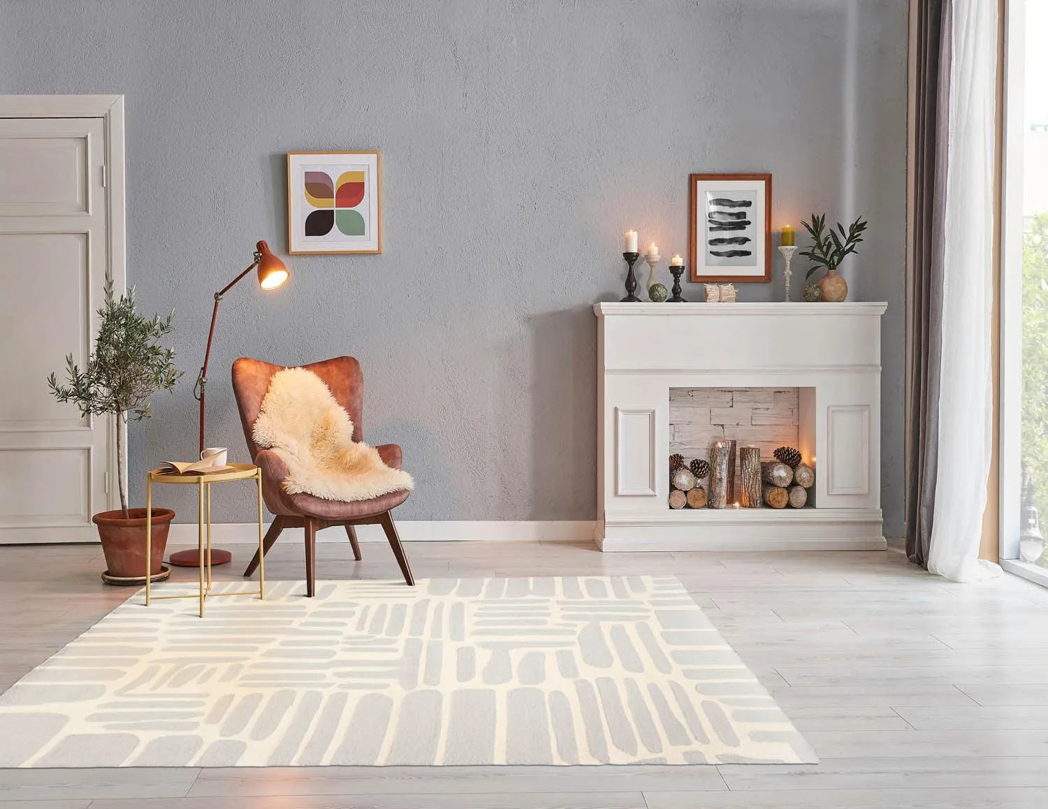 5' x8' Hand Tufted Hand Made 100% Wool Designer Modern & Contemporary  Oriental Area Rug Gray,Cream Color-0