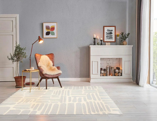 5' x8' Hand Tufted Hand Made 100% Wool Designer Modern & Contemporary  Oriental Area Rug Gray,Cream Color-0