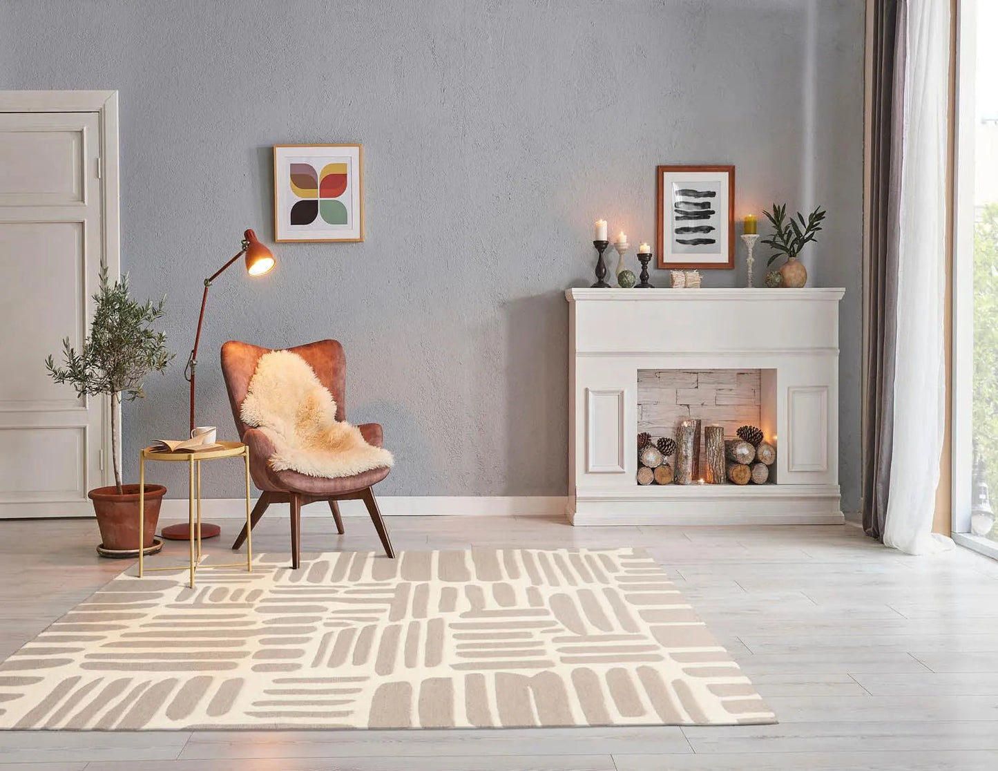 5' x8'' Hand Tufted Hand Made 100% Wool Designer Modern & Contemporary  Oriental Area Rug Taupe,Ivory Color-0