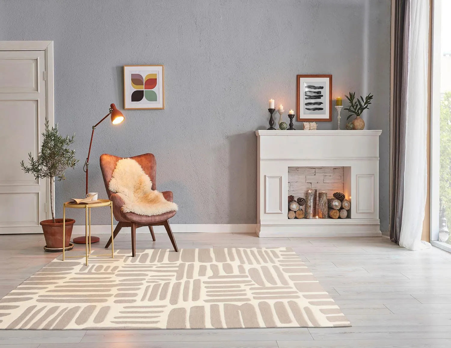 5' x8'' Hand Tufted Hand Made 100% Wool Designer Modern & Contemporary  Oriental Area Rug Taupe,Ivory Color-0