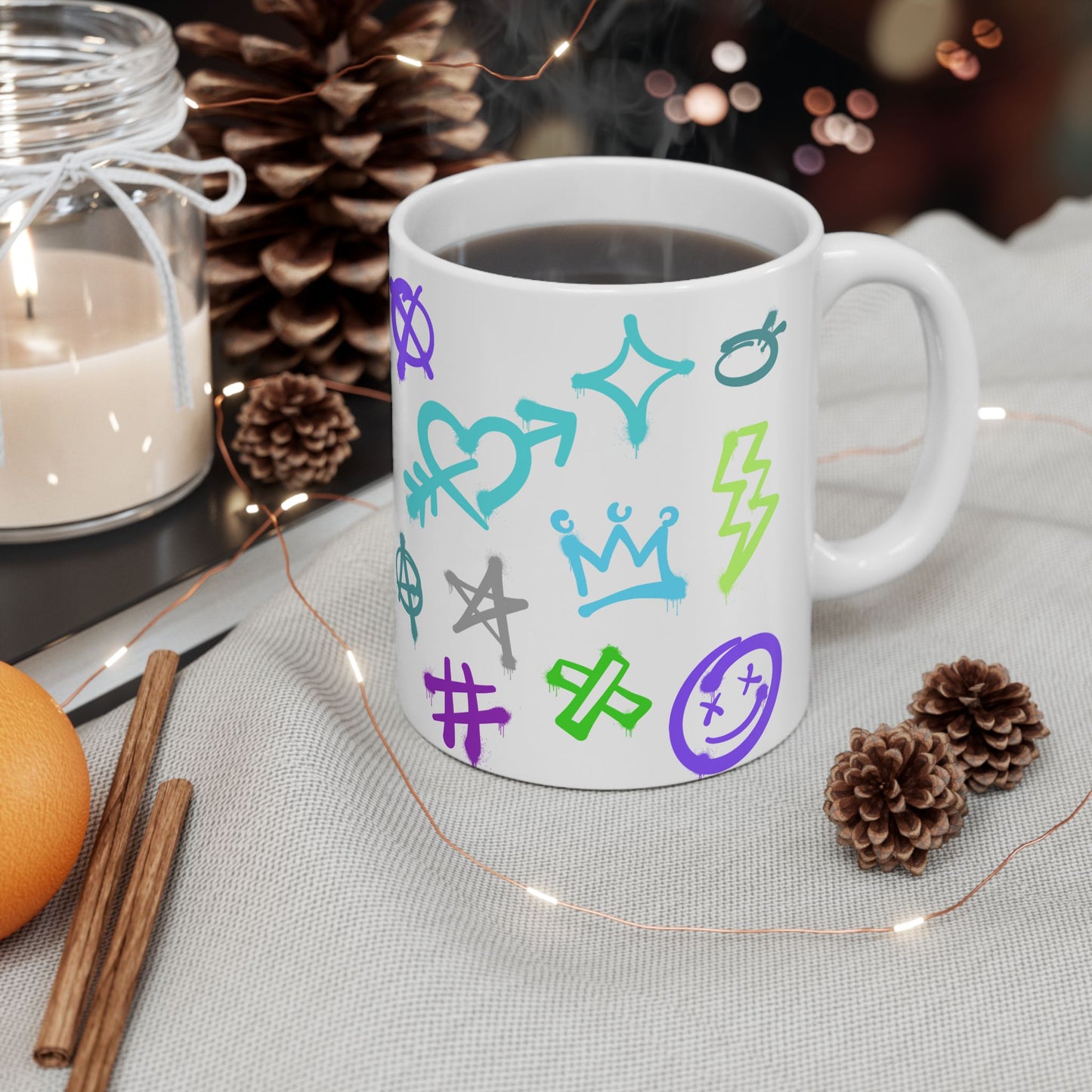 SMILE Vibrant Graffiti Ceramic Mug, Art Mug, Unique Gift, Inspirational Mug, Coffee Cup, Fun Drinkware
