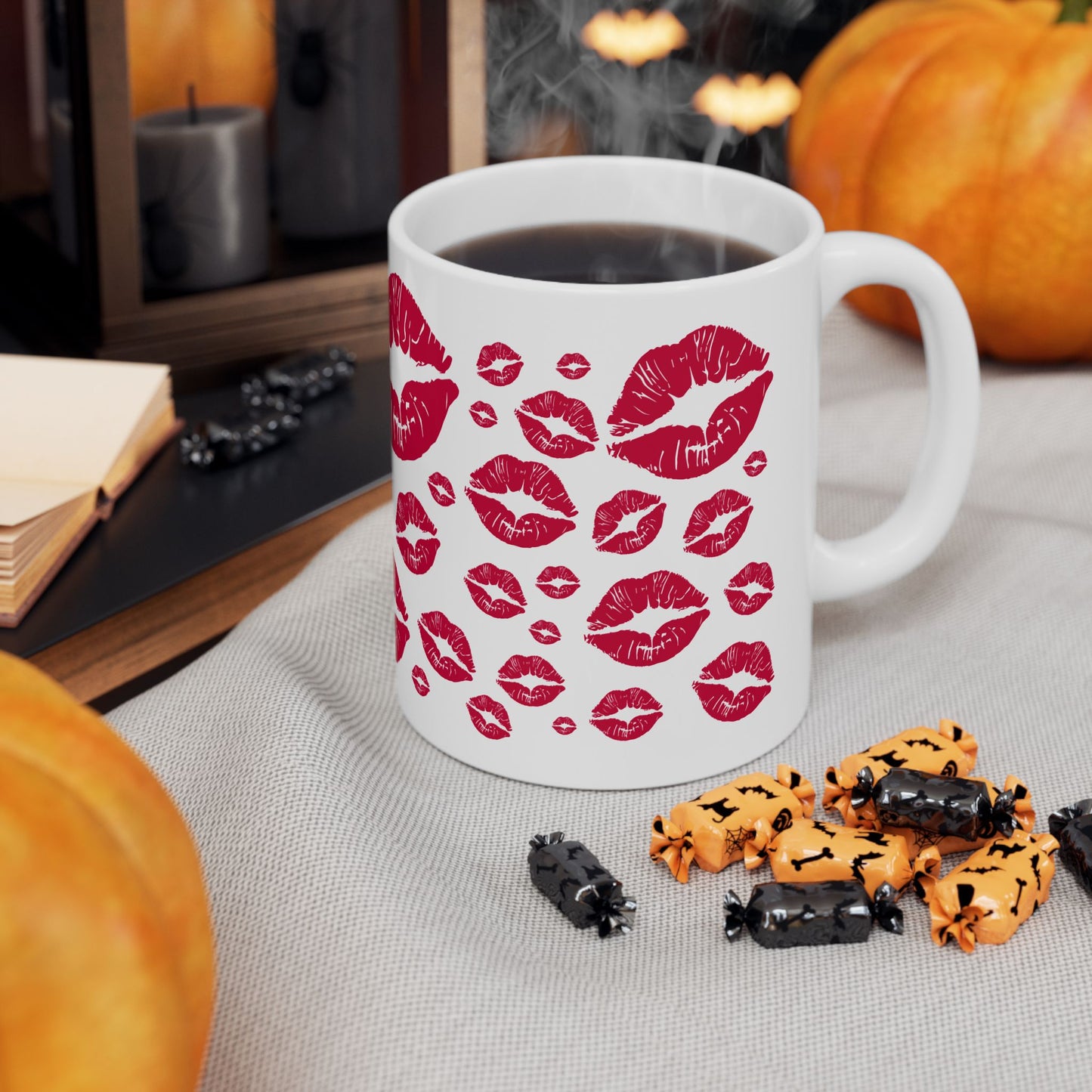 Romantic Kiss Print Ceramic Mug, Perfect for Valentine's Day Gift, Couples Coffee Mug, Lip Print Tea Cup, Cute Kitchen Decor