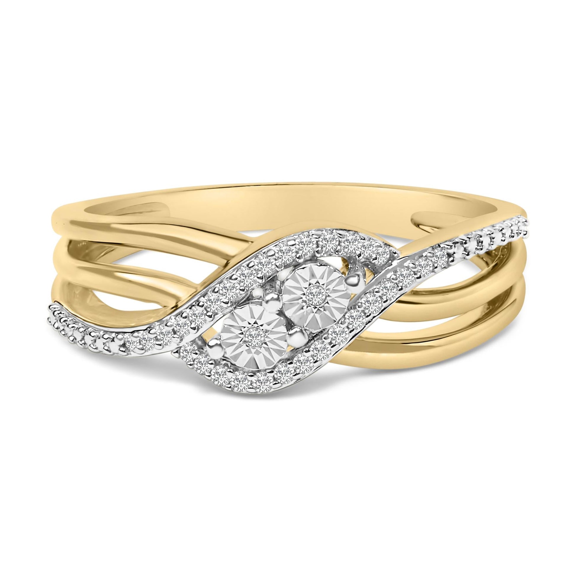 14K Yellow Gold Plated Sterling Silver 1/10 Cttw Diamond Bypass Ring-0