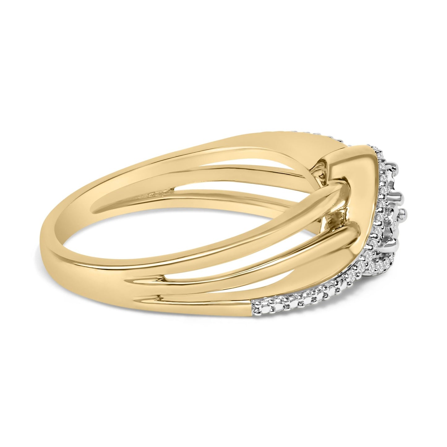 14K Yellow Gold Plated Sterling Silver 1/10 Cttw Diamond Bypass Ring-1