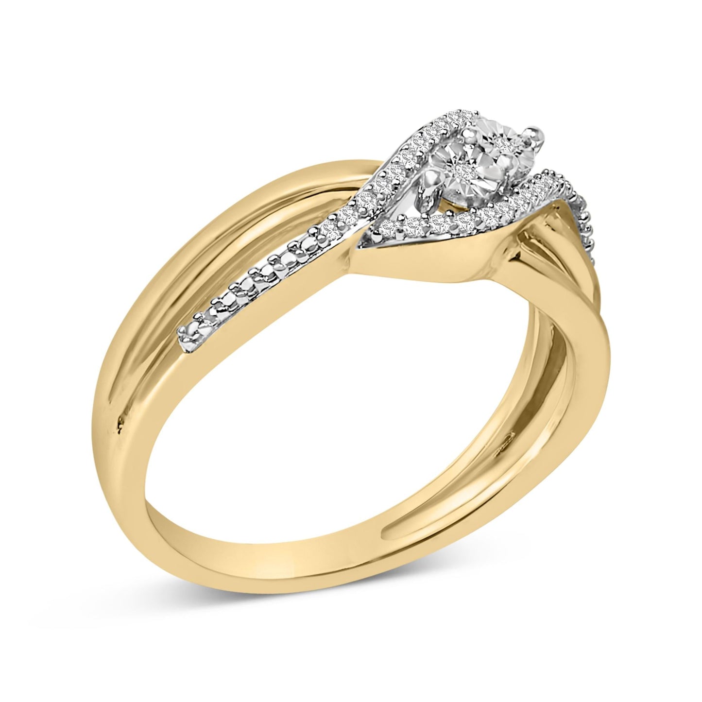 14K Yellow Gold Plated Sterling Silver 1/10 Cttw Diamond Bypass Ring-3