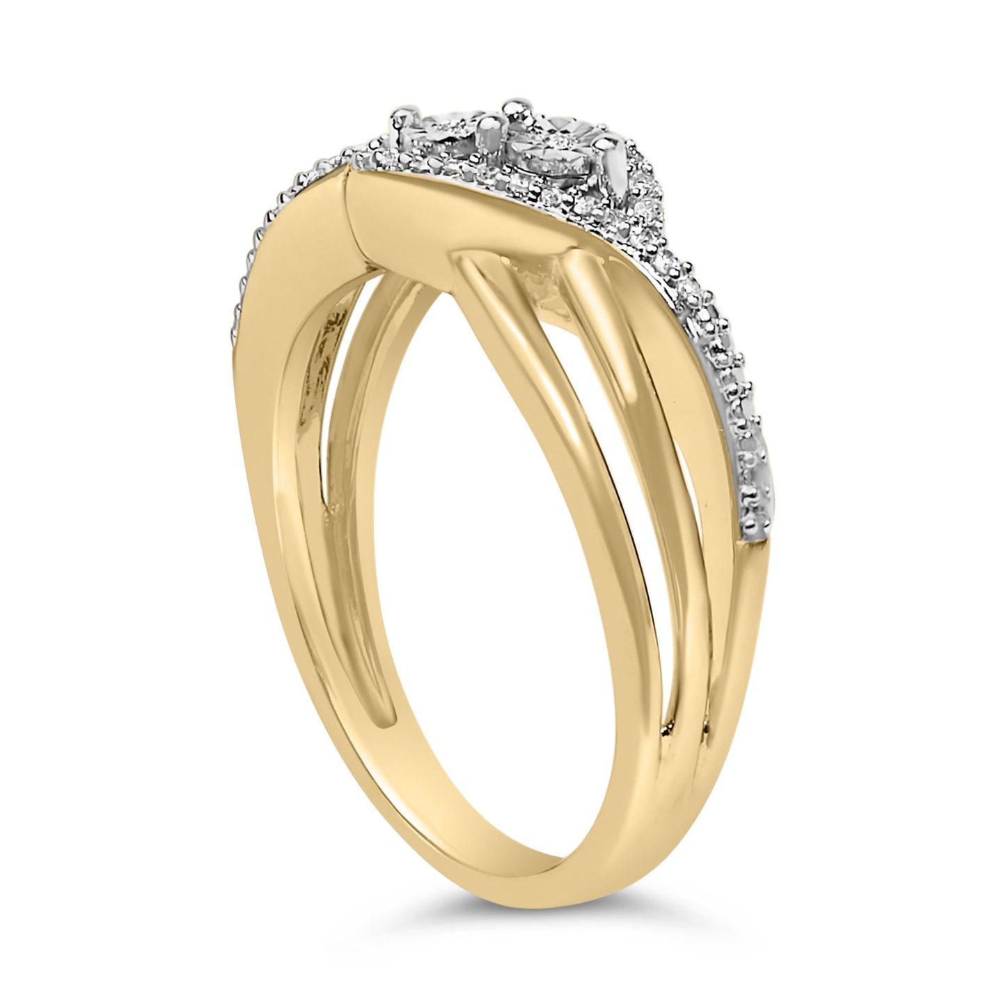 14K Yellow Gold Plated Sterling Silver 1/10 Cttw Diamond Bypass Ring-4