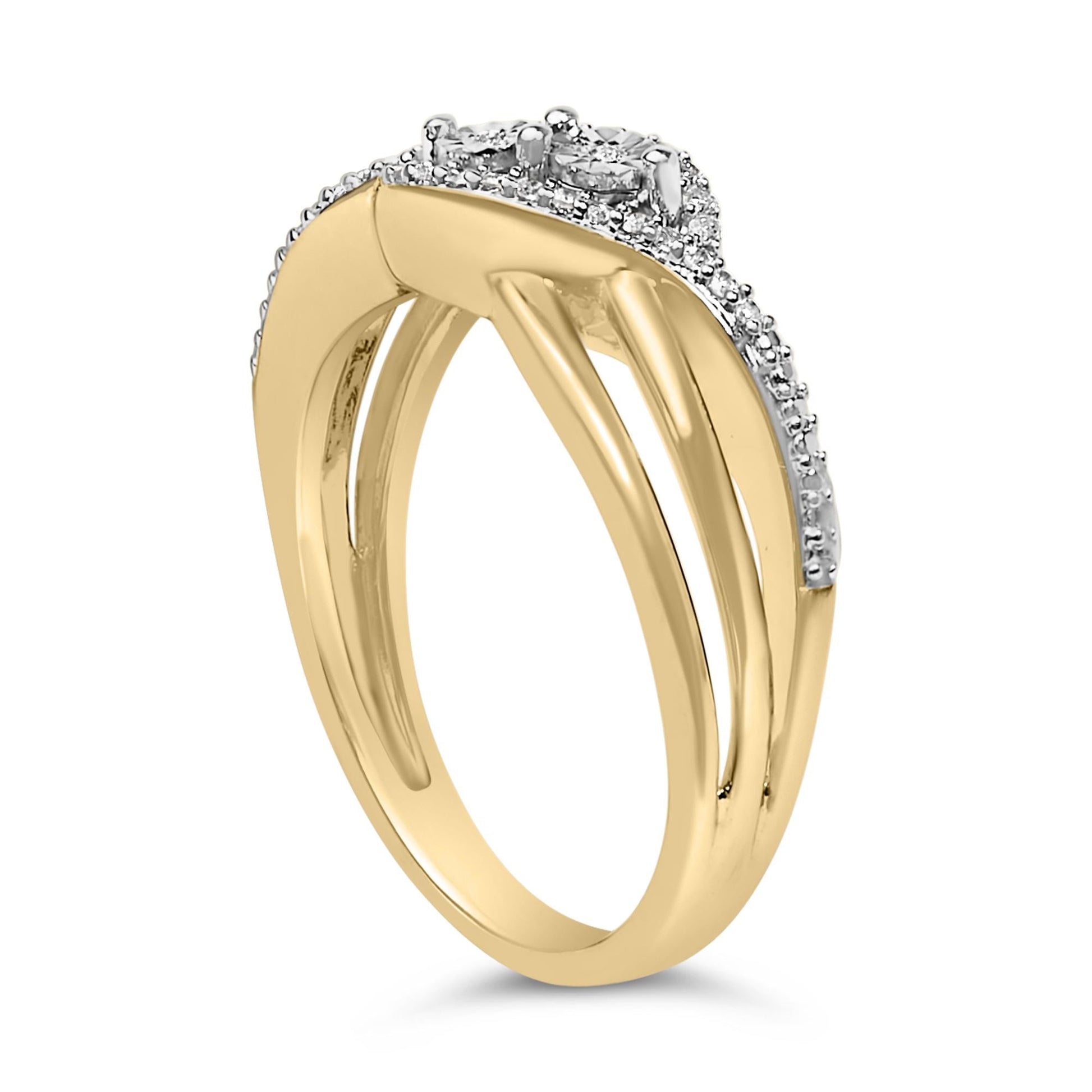 14K Yellow Gold Plated Sterling Silver 1/10 Cttw Diamond Bypass Ring-4