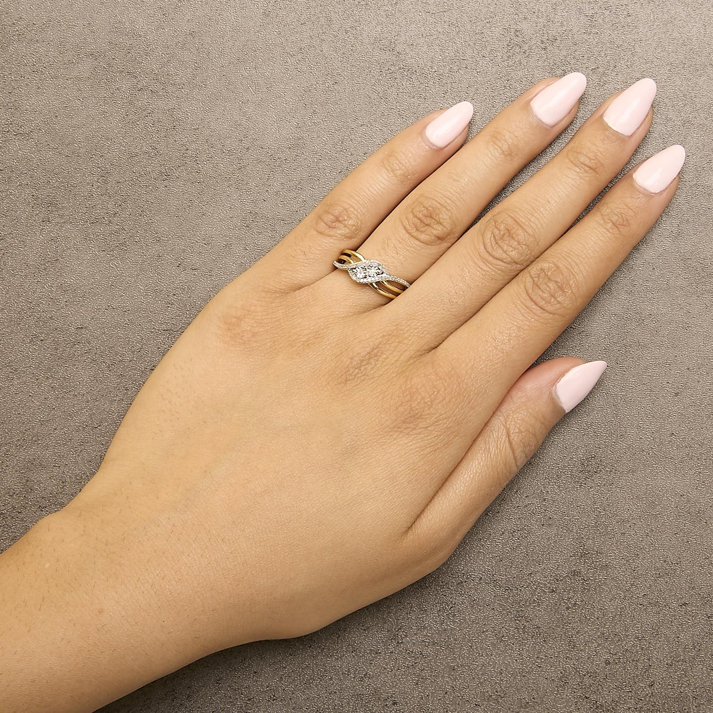 14K Yellow Gold Plated Sterling Silver 1/10 Cttw Diamond Bypass Ring-2