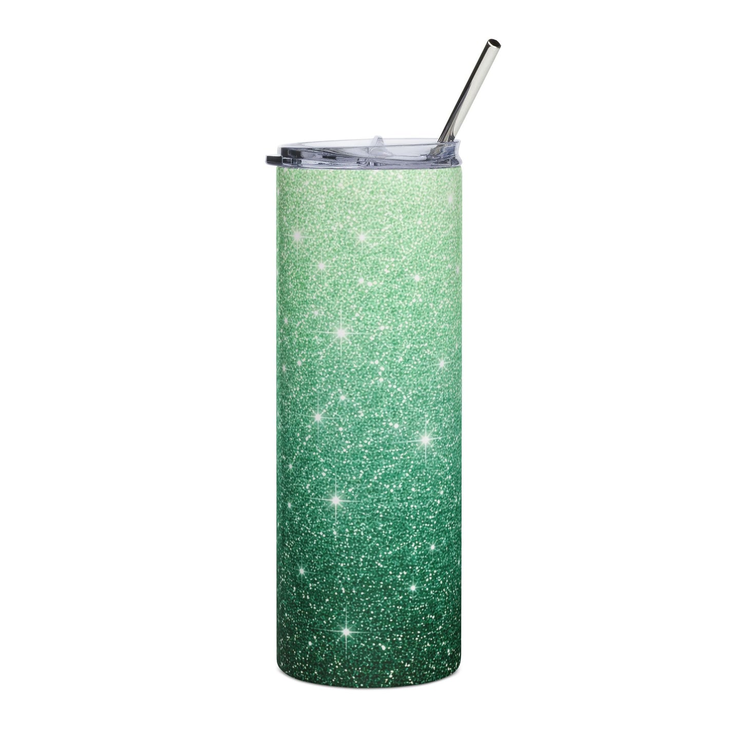 Sparkling Emerald Ombre Tumbler — 20oz Stainless Steel Glitter Water Bottle