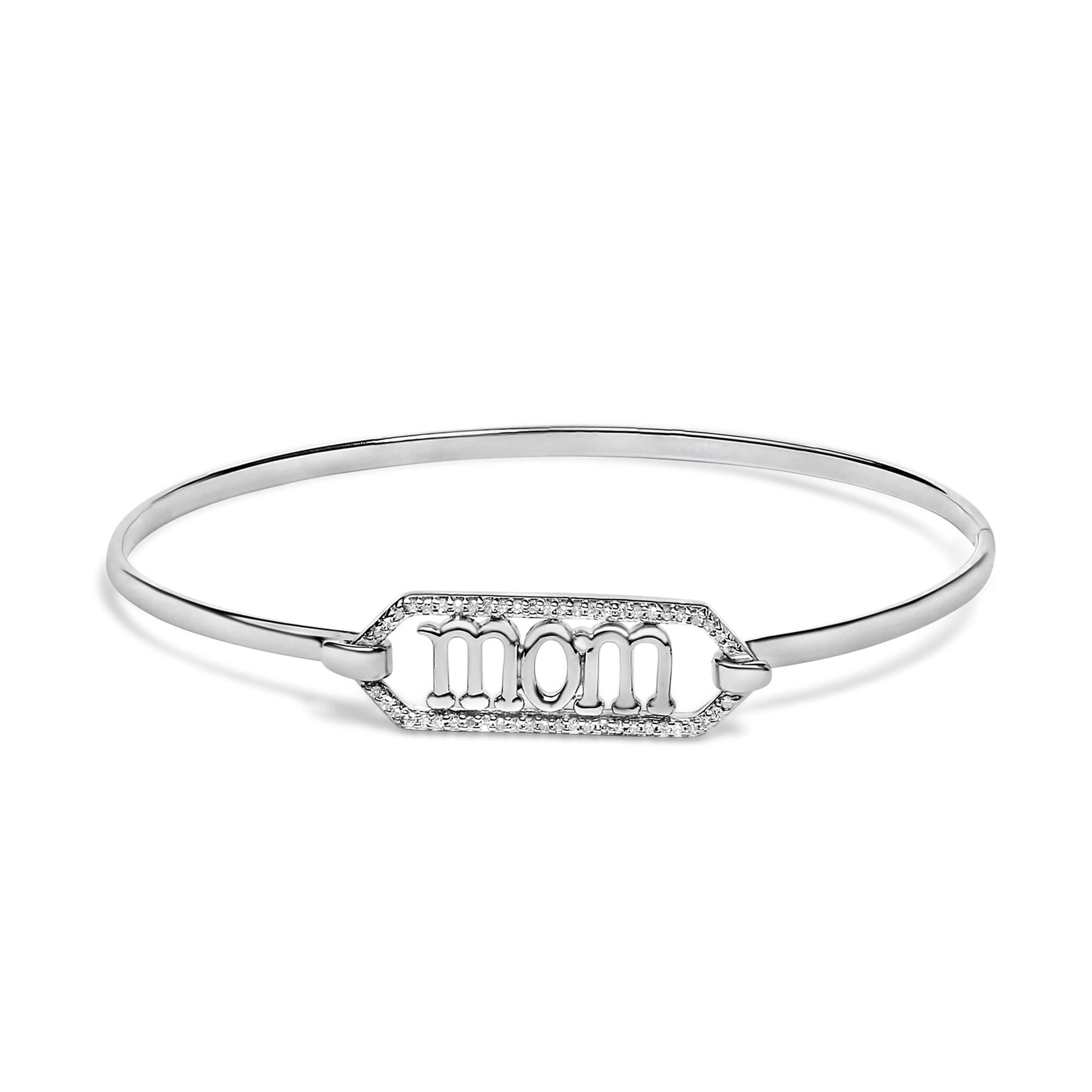 .925 Sterling Silver 1/5 Cttw Diamond Mom Bangle Bracelet-0