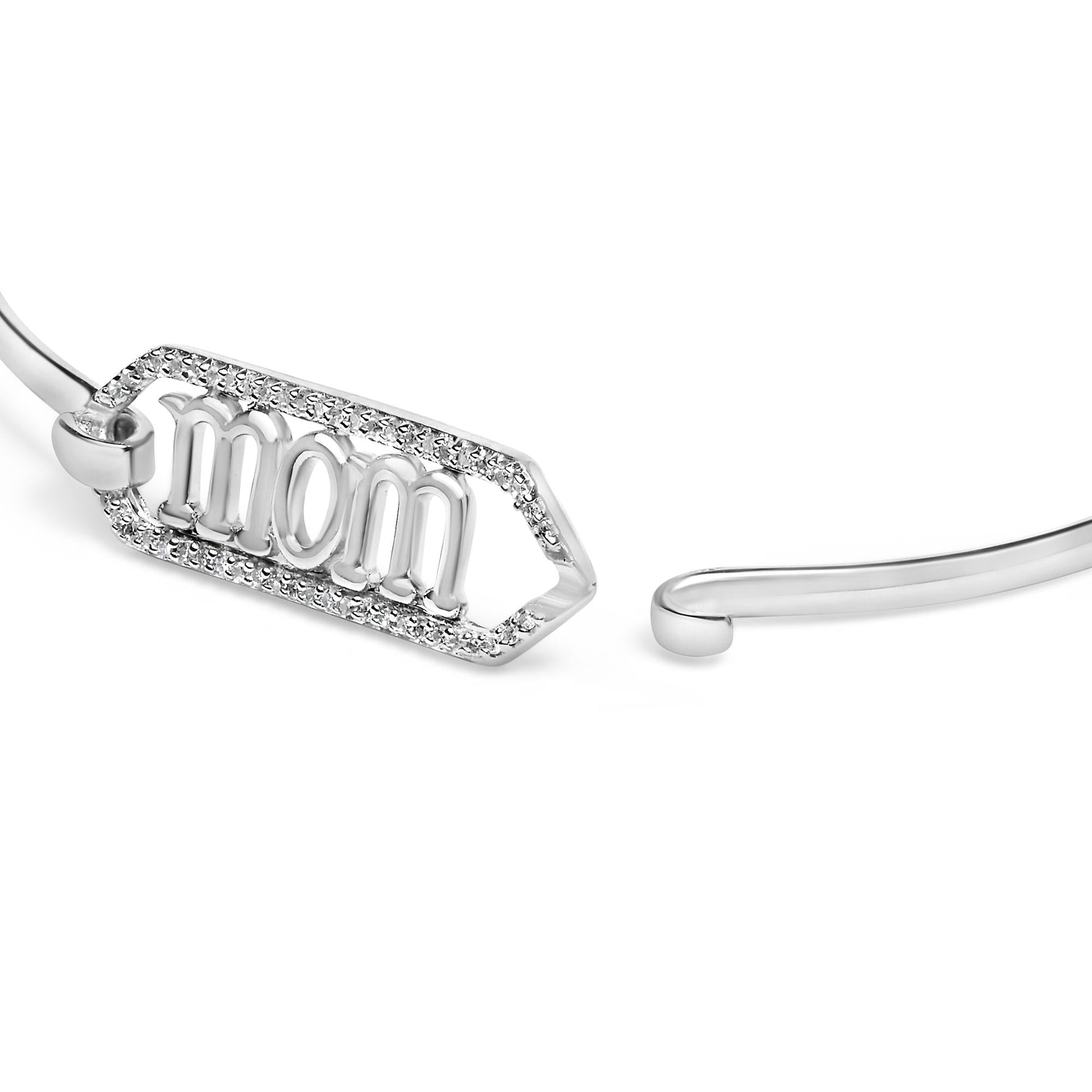 .925 Sterling Silver 1/5 Cttw Diamond Mom Bangle Bracelet-1