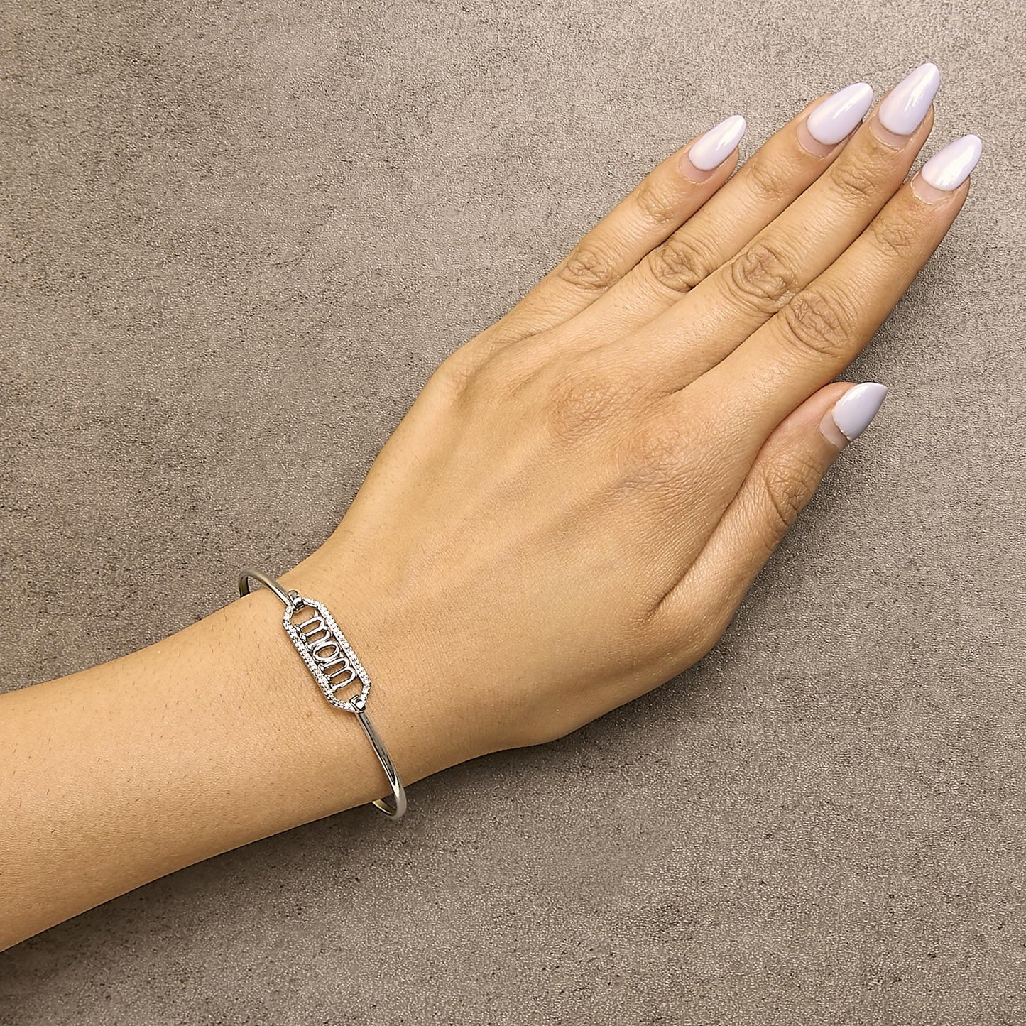.925 Sterling Silver 1/5 Cttw Diamond Mom Bangle Bracelet-2