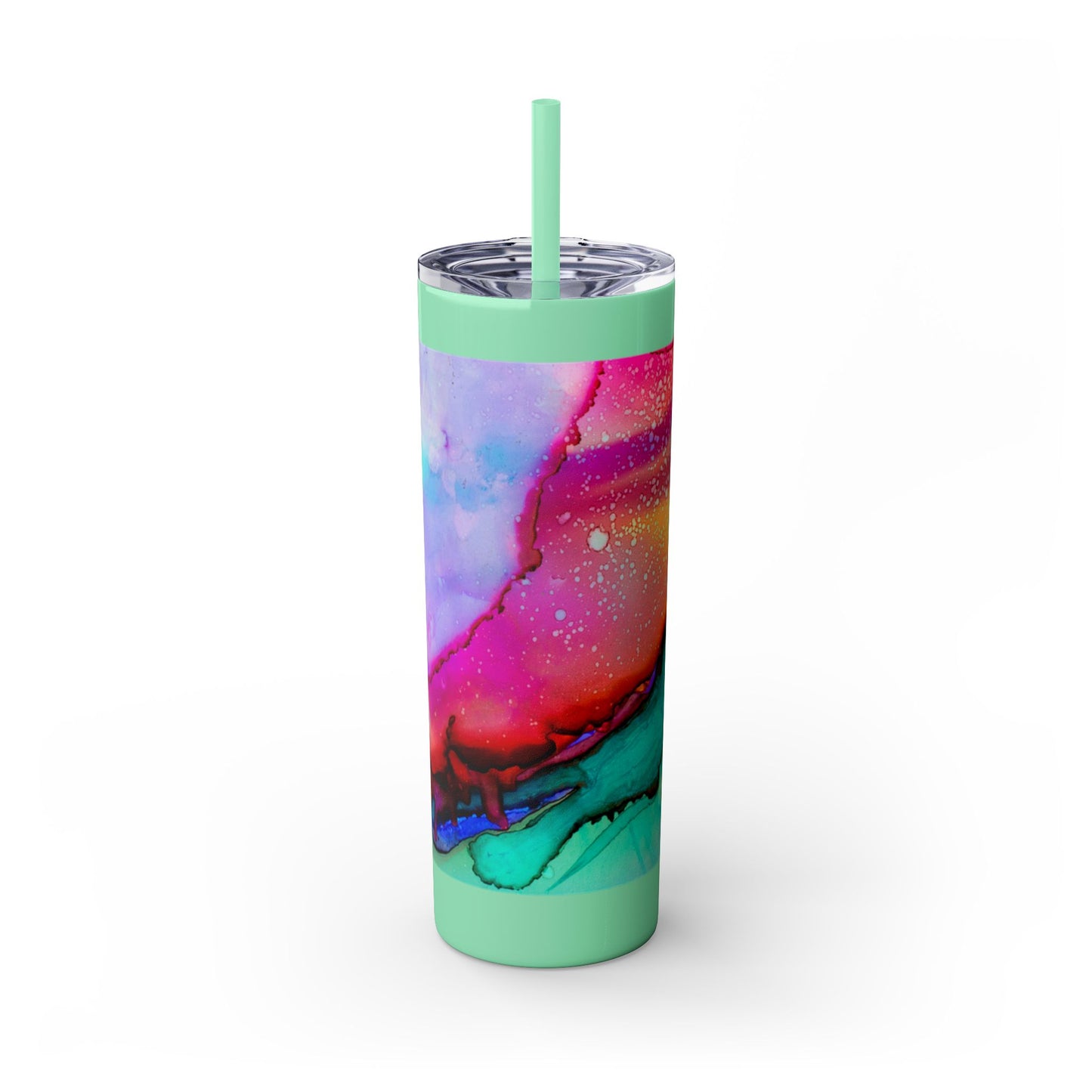 Beautiful Watercolor Splatter Skinny Tumbler with Straw - 20oz, Vibrant Colorful Drinkware for Every Occasion, Perfect Gift for Friends, Reusable Travel Mug, Water [...]