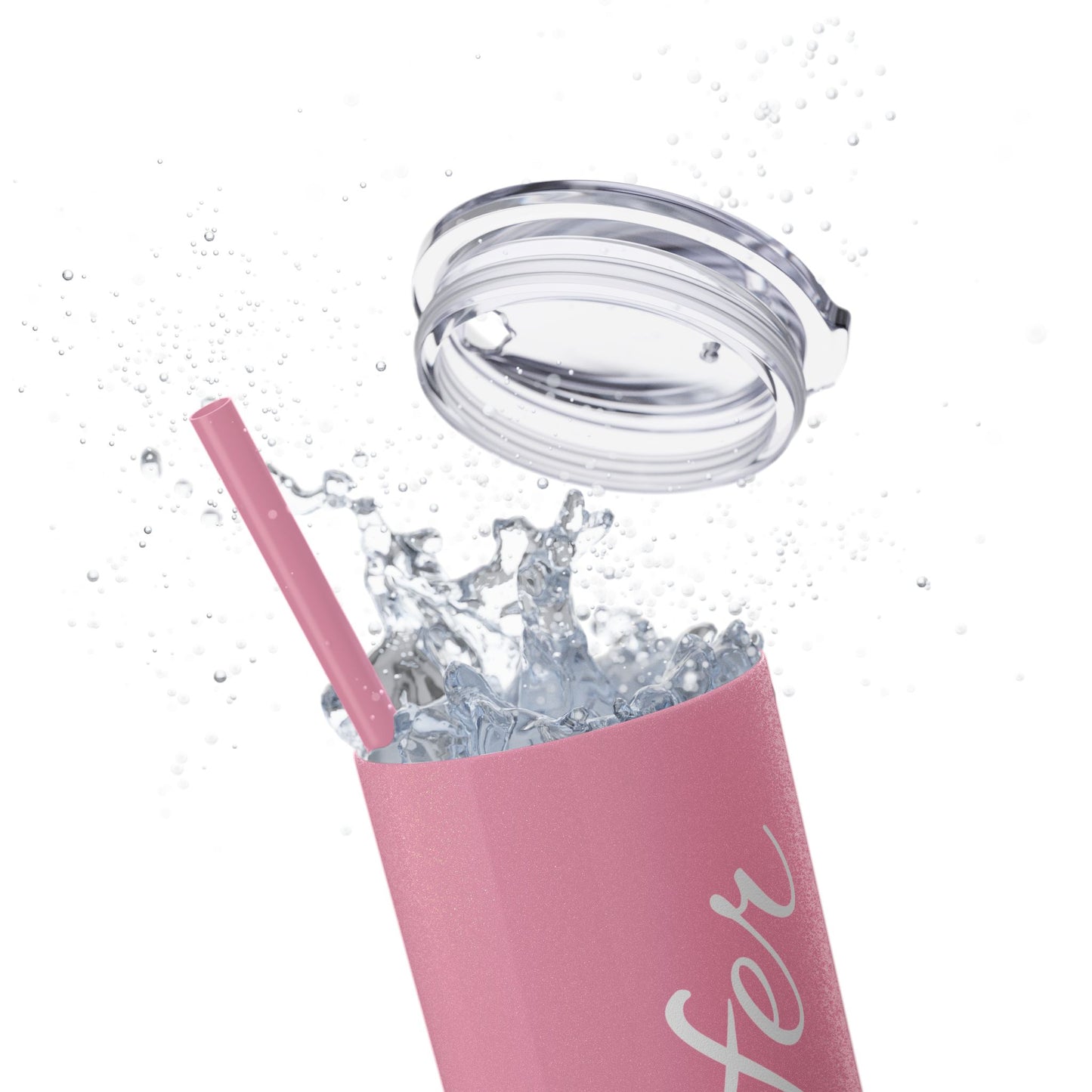 Personalized Skinny Tumbler 20oz – Coral Pink Name Tumbler (Jennifer) with Straw