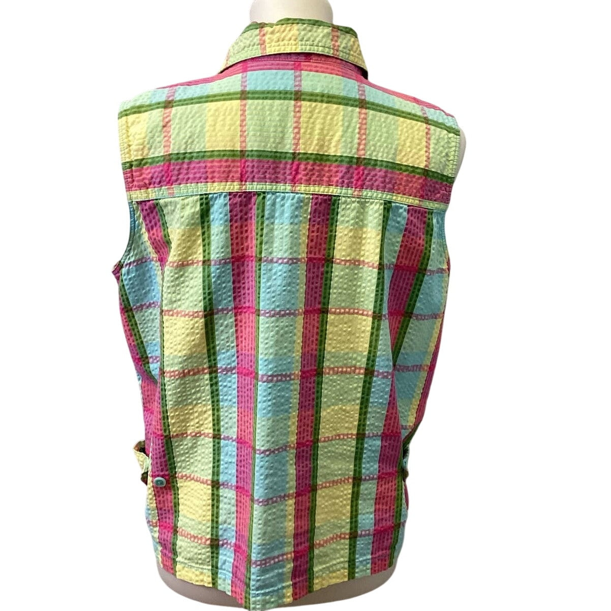 Christopher & Banks Large Full Zip Sleeveless Plaid Cotton Blend Shirt Tank Top