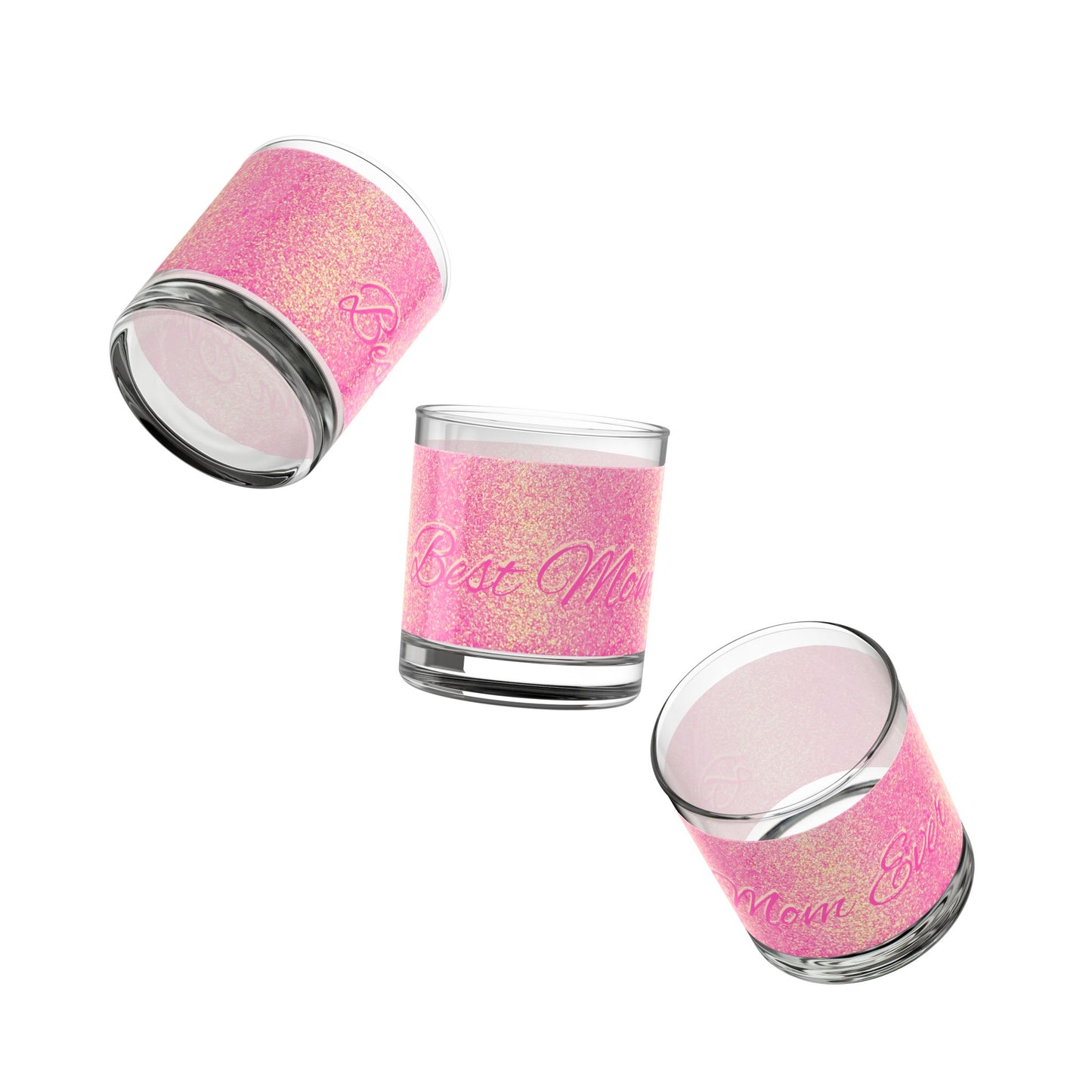 Best Mom Ever Holographic Rainbow Glitter Print Rocks Glass, 10oz - Sparkle Barware