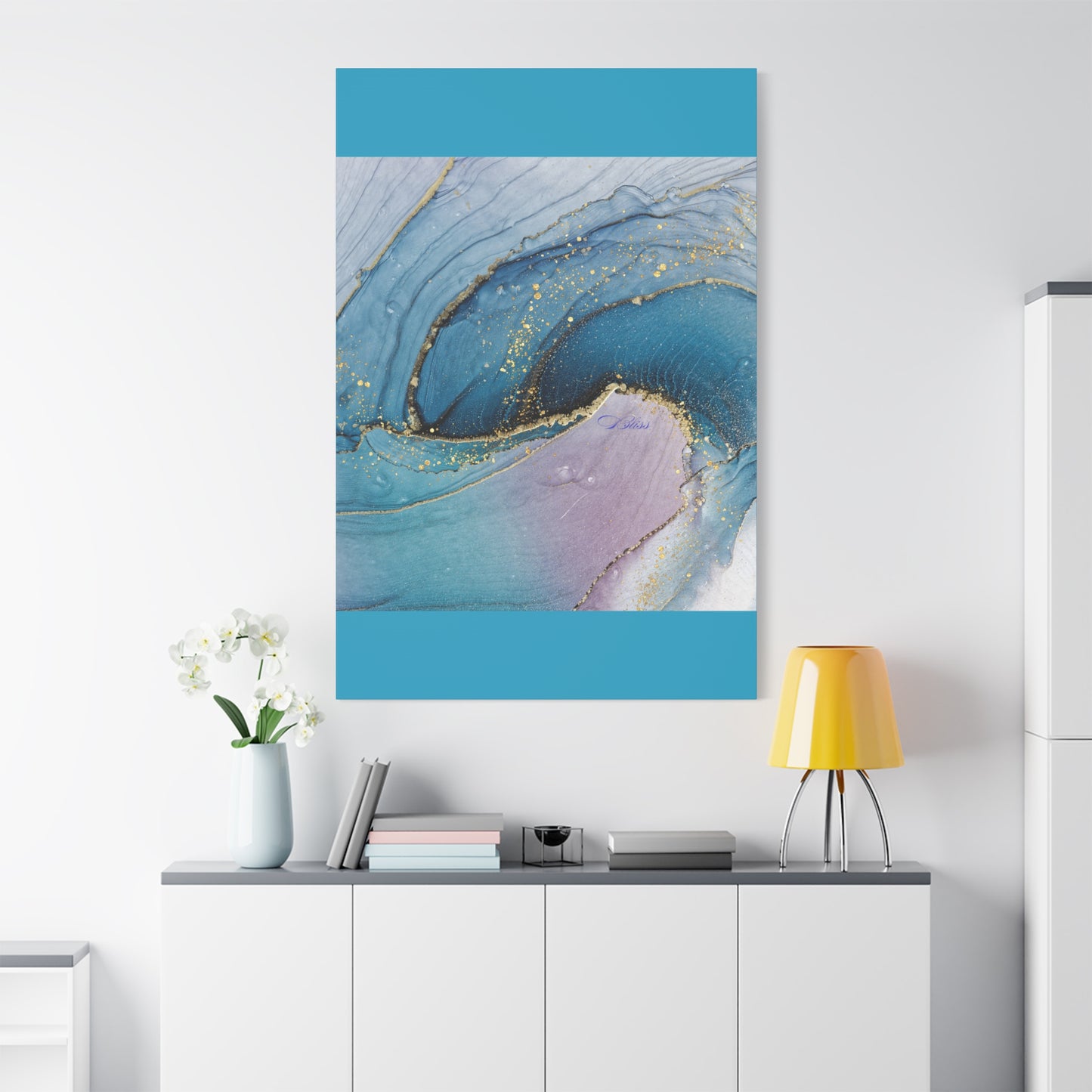 Canvas Wall Art, Abstract Ocean Wave, Modern Decor, Home Office, Gift for Her, Blue Gold Artwork, Living Room Wall Decor